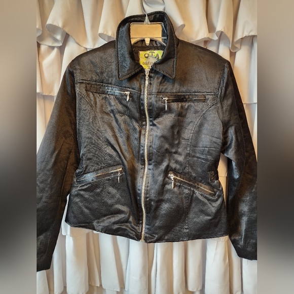 Women's Black Motorcycle Jacket with Zippers Size Small - Picture 3 of 5